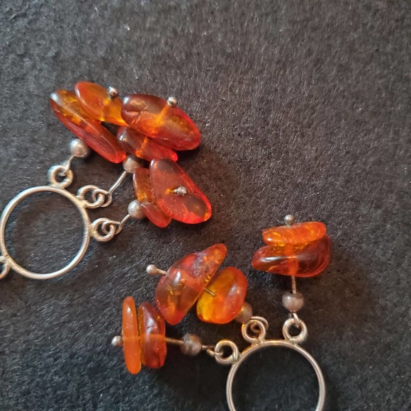 925 Silver & Genuine Amber Dangle Earrings - Picture 2 of 6